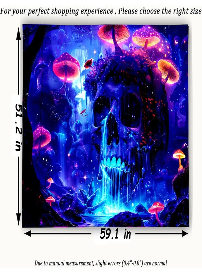TUGCAY Blacklight Mushroom Skull Tapestry Skeleton Tapestry UV Reactive Waterfall Landscape Tapestries Glow in the Dark Horror Forest Tree Plant Wall Decor for Bedroom Living Room 51.2 x 59.1 inches - Image 5
